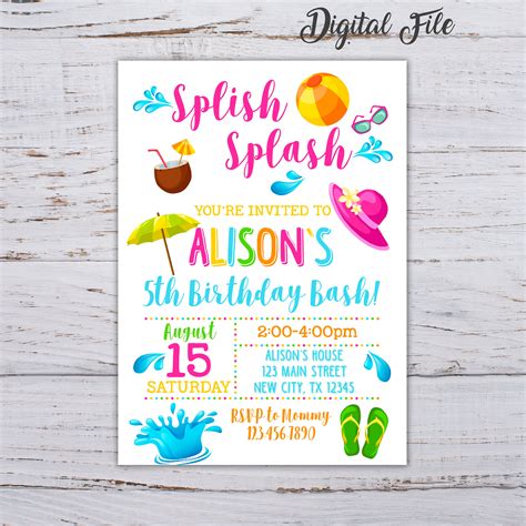 splash birthday party invitations|splish splash birthday party invitations.